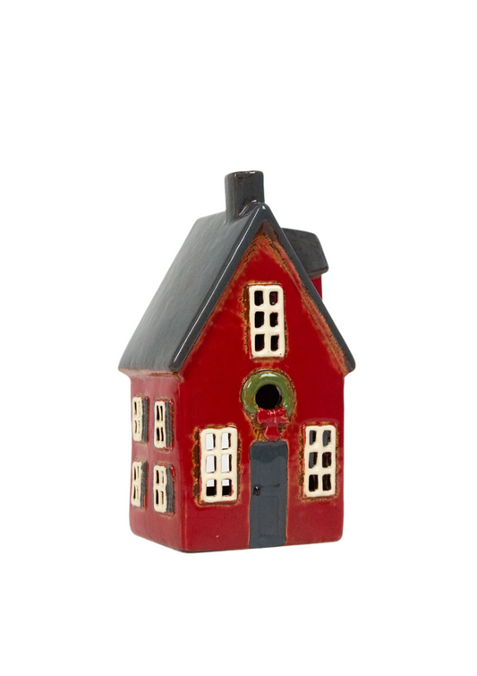 Alsace Red Tea Light Cottage with Wreath