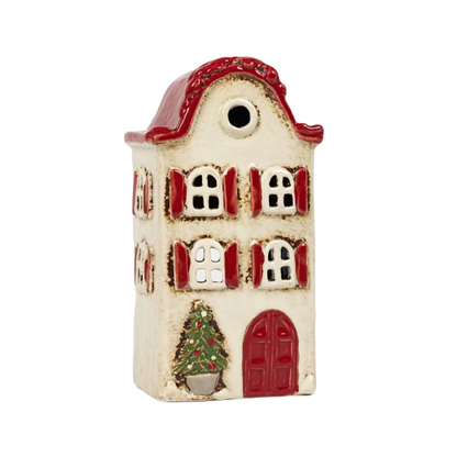 Alsace Tea Light Christmas Villa - Stone with Red Shutters | French Country