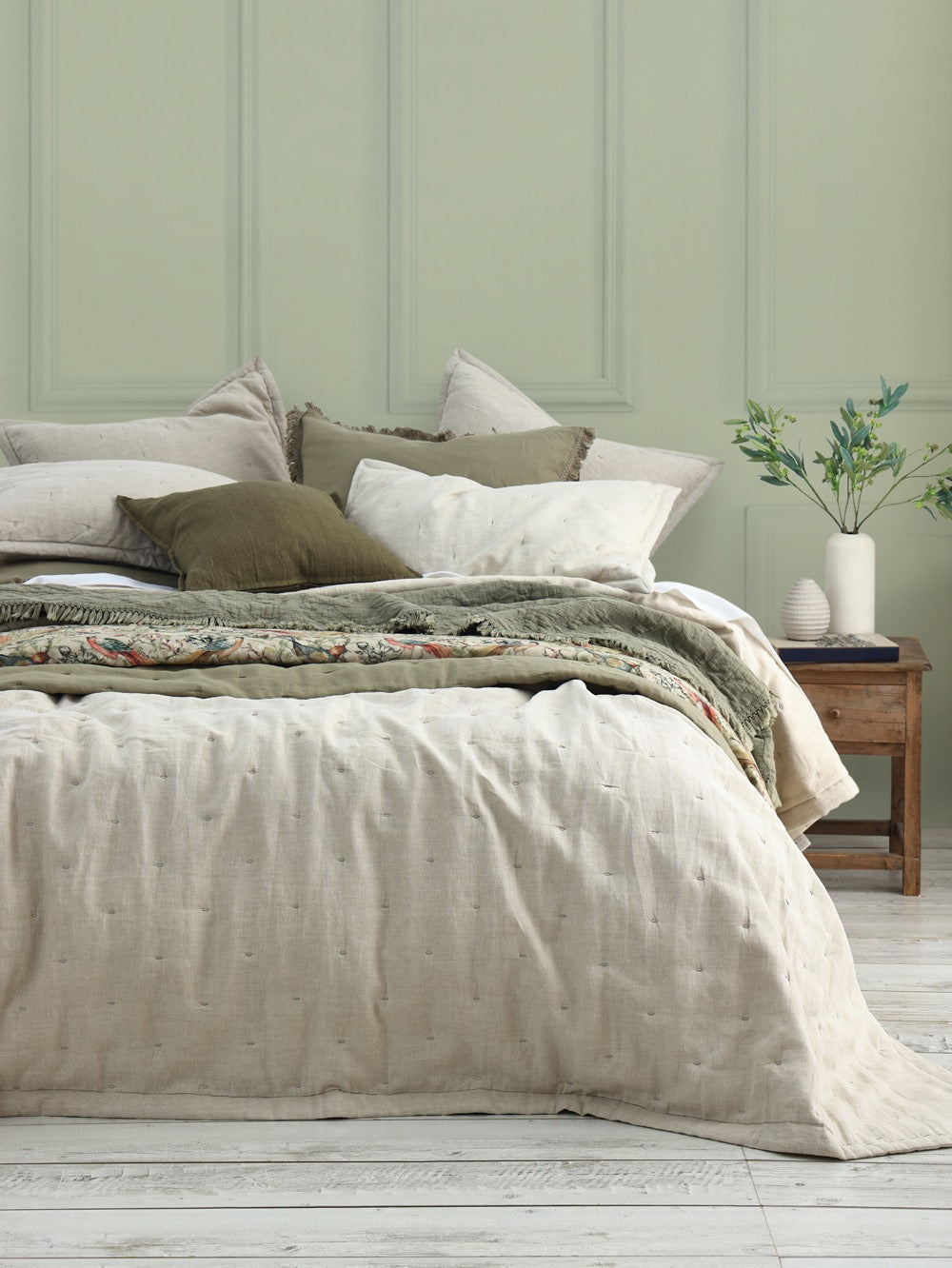 Laundered Linen Bedspread Set - Natural