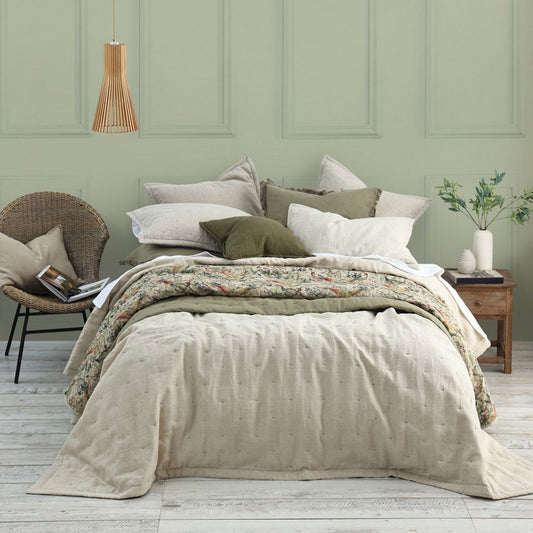 Laundered Linen Bedspread Set - Natural