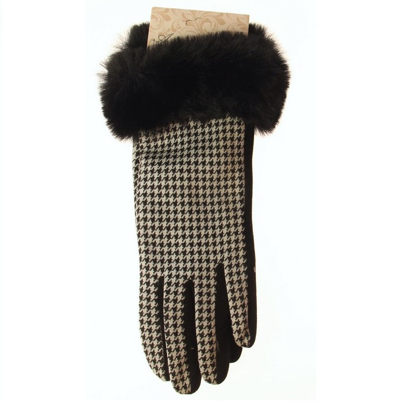 Houndstooth & Fur Cuff Glove